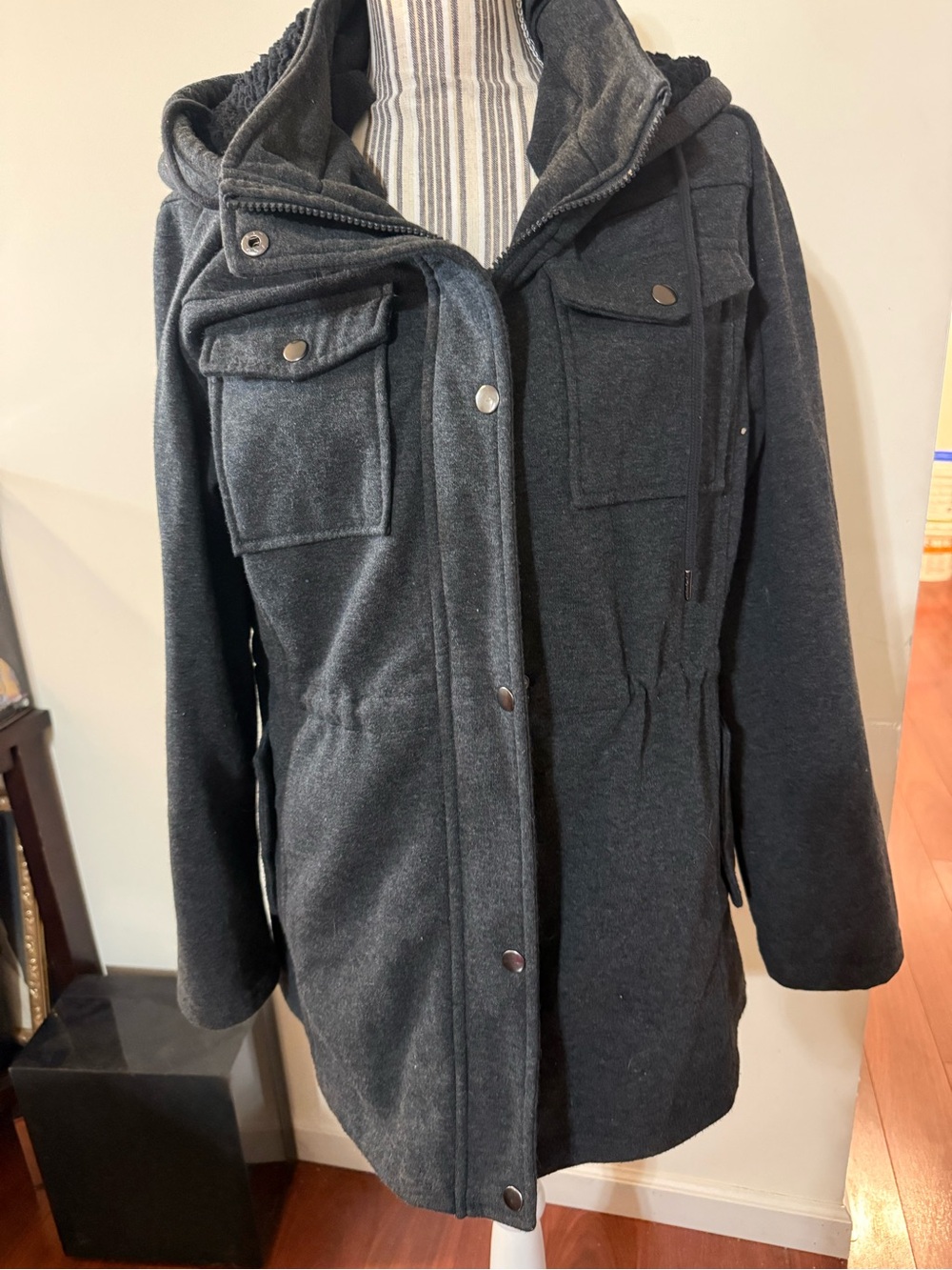 Grace and Lace Snap up Drawstring Waist Hooded  Coat